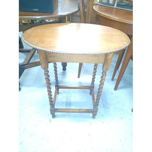 751 - An Antique Oak Barley Twist, Beaded Side Table 63x43x72cm