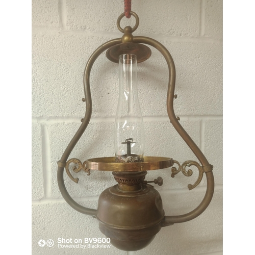 979 - Hanging Brass Oil Lamp With Glass & Chrome Effect plus an  Oil Lamp With Glass