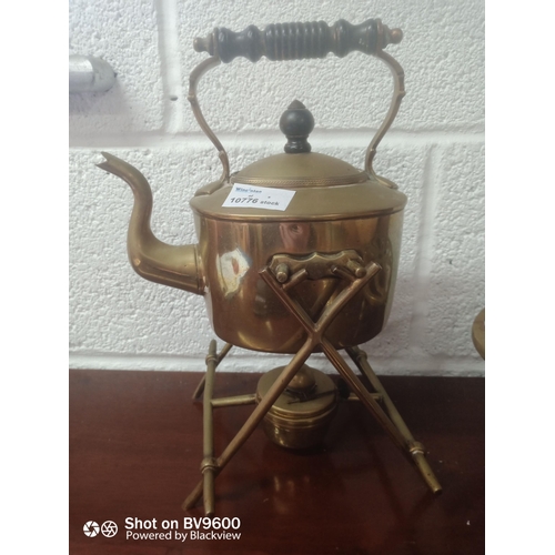 980 - Antique Brass Spirit Kettle & 2 x Brass Trivets.