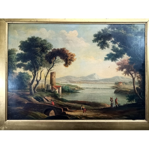 394 - A Classical River Landscape with Figures on a Path and a Palace in The Distance 80 x 61cm In Frame -... 