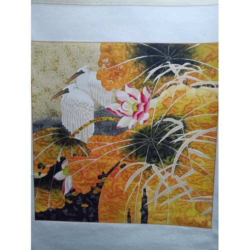 950 - A Japanese Hanging Scroll Painting of Herons by Qing Yun 144cm x 72cm