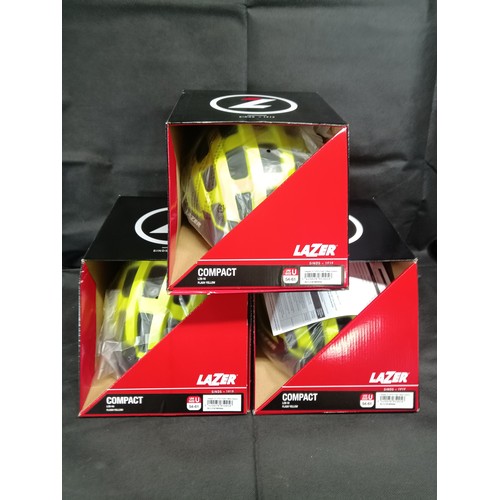 158 - 3 x Lazer Bicycle Helmets - Compact LZB-16 Flash Yellow Uni Size 54-61, Unused in Packaging RRP £30 ... 