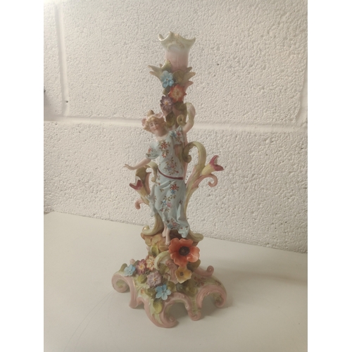 866 - Continental Porcelain Candle Stick - Slight Chip to the Right Flower as Pictured