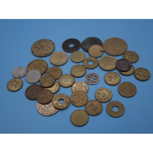 907 - A Quantity of Coins and Tokens Including a 1924 Honolulu Tram Token