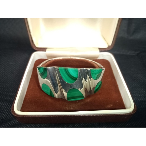 591 - A Mexican Silver and Malachite Bracelet , Earrings and Ring Set 98gram