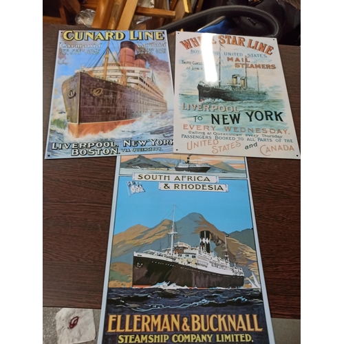 923 - 3 x Liner Advertising Metal Signs including Cunard Line, White Star Line and Ellerman & Bucknall