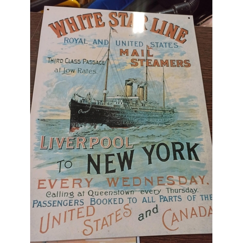 923 - 3 x Liner Advertising Metal Signs including Cunard Line, White Star Line and Ellerman & Bucknall