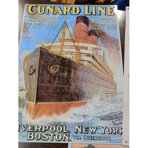 923 - 3 x Liner Advertising Metal Signs including Cunard Line, White Star Line and Ellerman & Bucknall