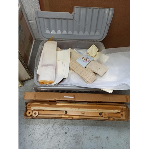 1039B - A Large Box of Embroidery/ Tapestry Accessories and Embroidery Frame