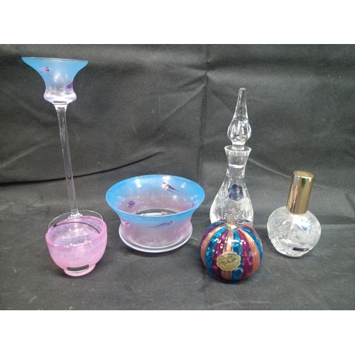 1020 - A Murano Glass Apple, Kosta Boda Bowl, Stuart Crystal Perfume Bottle and Other Glassware