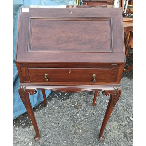 810 - Writing Bureau with Drawer and Carving to Top of Legs 99cm x 61cm x 48cm