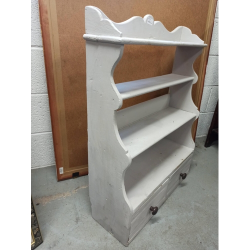 1106 - White Painted Wall Hanging Shelf Unit with 4 x Shelves and 2 x Drawers