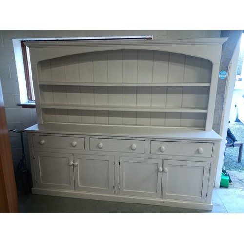 806 - A Large Cream Painted Antique Dresser - in 2 parts 205cm High x 245cm Long x 49cm Wide