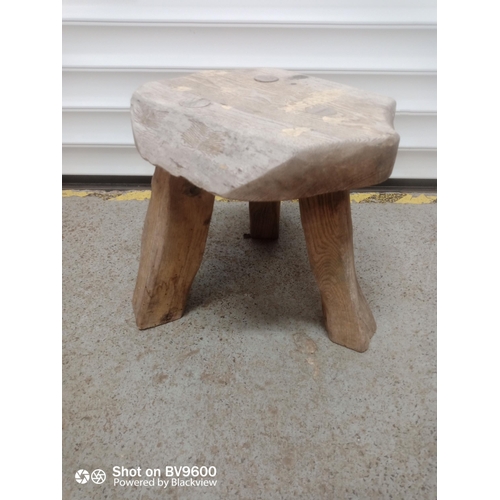 1124 - Hardwood Milking Stool, Very Rustic Charm. Has had woodworm In The Past, But Has Been Treated