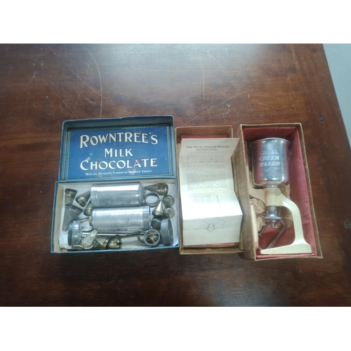 1131 - A Vintage Ideal Ice-cream Maker in Box with Instructions and Vintage Icing Tools in Rowntree's Milk ... 