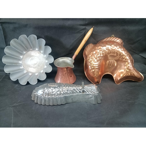 1132 - A Quantity of Copper and Other Moulds , Coffee Pot etc.