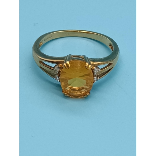 460 - A 9ct Yellow Gold and Citrine Ring with Diamond Accents Size N/O 2.42 Grams