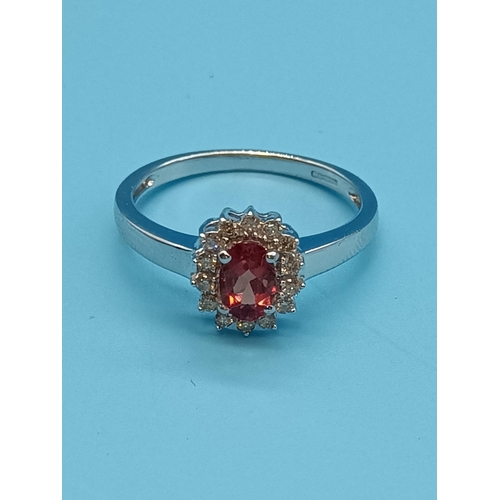 425 - A 9ct White Gold Orange Tourmaline and Diamond Colour Accent Ring 2.25 Grams , Size 0