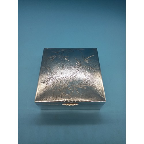 503 - A Hallmarked .925 Silver Cigarette Box with Bamboo Motif - 345gms Total Weight