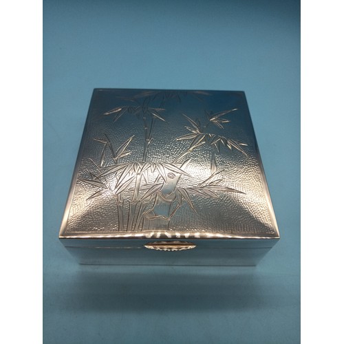 503 - A Hallmarked .925 Silver Cigarette Box with Bamboo Motif - 345gms Total Weight