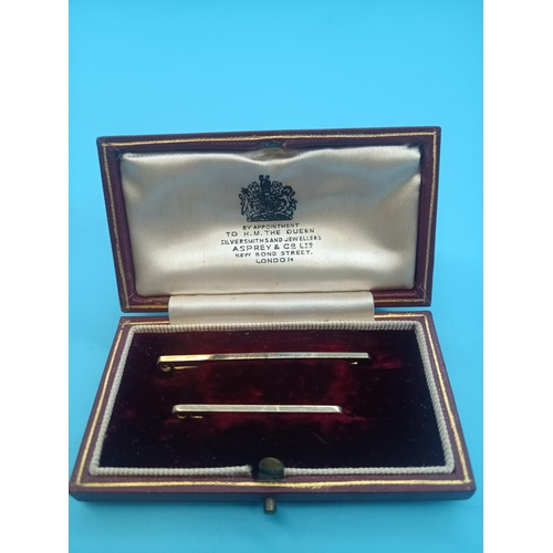 406 - An Asprey of London Box and a Pair of Gold Pins 9 Carat  = 2 Grams, 14ct = 1.18 Grams