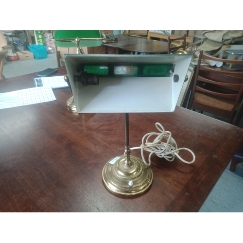 882 - Antique Brass Effect Desk Lamp with Green Shade