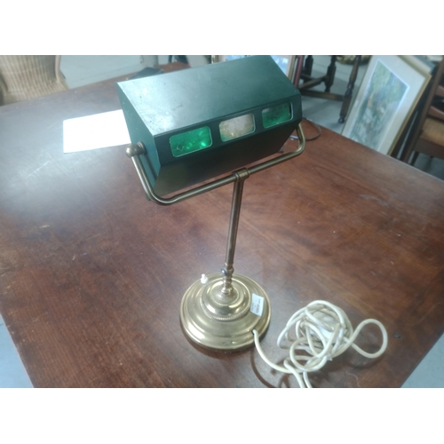 882 - Antique Brass Effect Desk Lamp with Green Shade