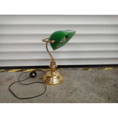 883 - Brass Effect Desk Lamp with Green Glass Shade