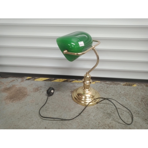 883 - Brass Effect Desk Lamp with Green Glass Shade