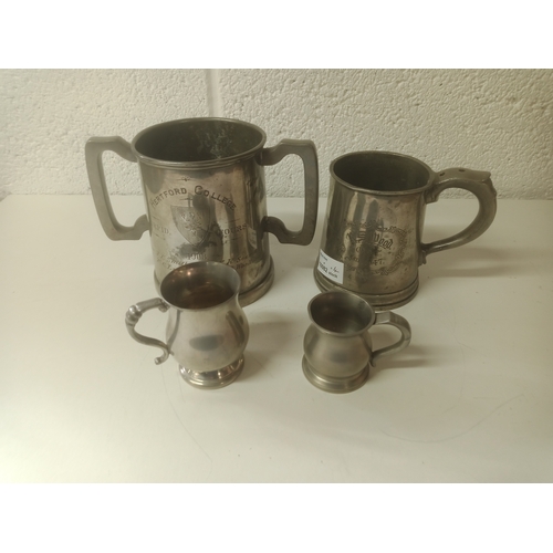 1049 - Engraved Glass Bottom Pewter Tankard (Hertford College 1908) Smaller Tankard Engraved RS Wood 1947 a... 