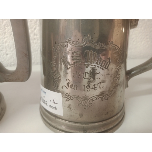 1049 - Engraved Glass Bottom Pewter Tankard (Hertford College 1908) Smaller Tankard Engraved RS Wood 1947 a... 