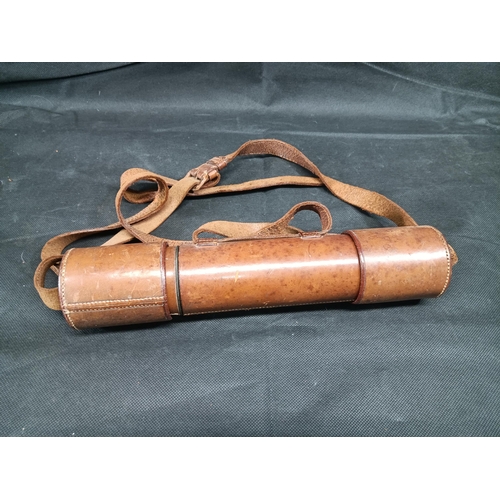 381 - A Leather and Brass 3 Drawer Telescope with Leather Carrying Case - 68cm Unfolded