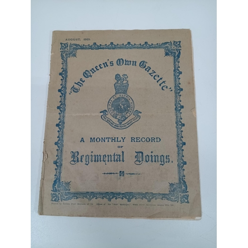 391 - An August 1921 copy of 'The Queens Own Gazette' a monthly record of Regimental Doings'