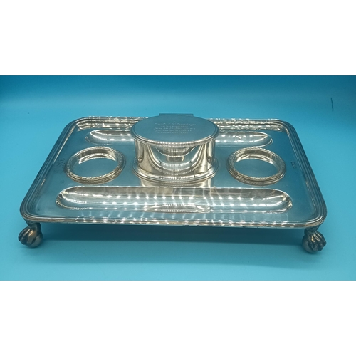 501 - Militaria Interest - A Hallmarked Silver Inkwell Stand Dedicated to Capt. J. W. Jennings on his Marr...