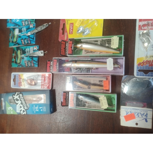 103 - Mixed Box Of Fishing Lures, Many In Sealed Packets, Shads Sandeels, & Many More.