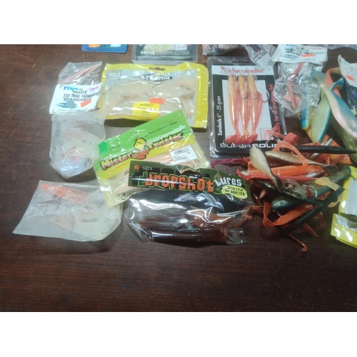 106 - Mixed Box Of Soft Fishing Lures, Many In Sealed Packets, Shads, Sand eels & Many More.