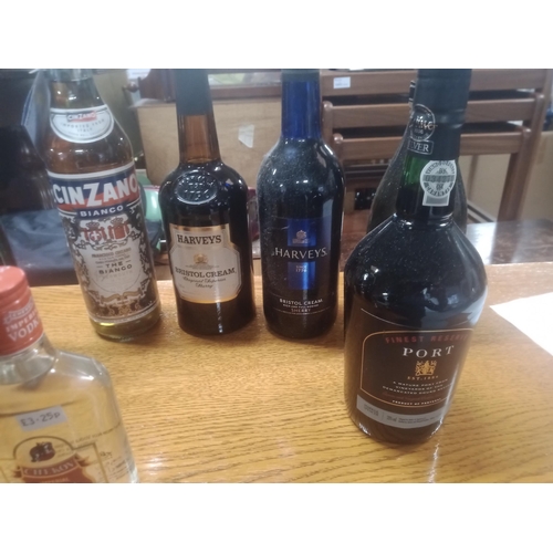 358B - 8 Mixed Bottles : Port, Baileys, Harvey's Bristol Cream, Cinzano, & More.