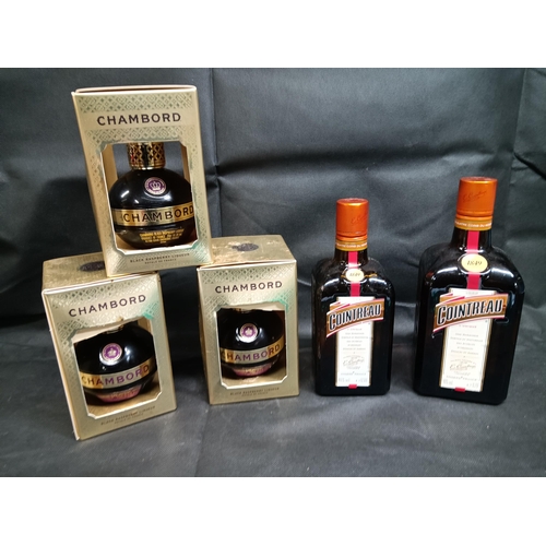 351 - Bottles of Cointreau 70cl and 50cl plus 3 x Chambord Black Raspberry Liqueur 20cls