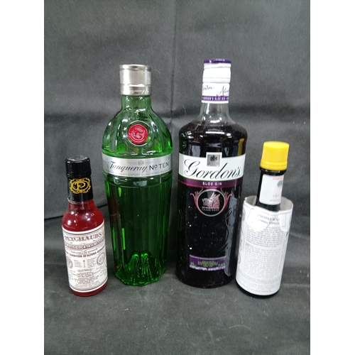 363 - Bottles of Gordons Sloe Gin, Tanqueray no.10 and Cocktail Bitters