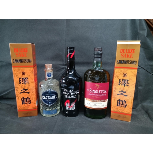 368 - 2 x Bottles of De Luxe Sake 70cl, Singleton Dufftown Whiskey 70cl, Tia Maria Cold Brew 1 Ltr, and Ca... 