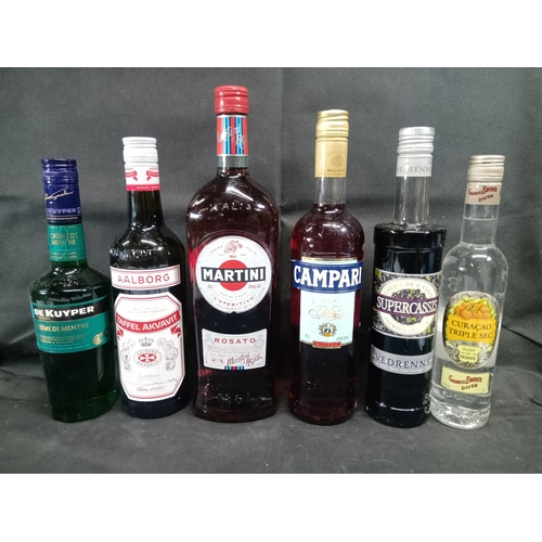 370 - Bottles of Martini Rosato 1Ltr, AAlborg Taffel Aquavit, Super Cassis, Curaco Triple Sec and De Kuype... 