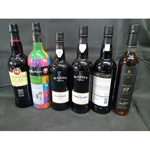 354 - Bottles of : A Winters Tale Medium Sweet Sherry 75m;, Tio Pepe Fine Medium Dry Sherry 75cl, Blandys ... 