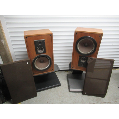 263 - A Pair Of AR Speakers In Need Of Refurbishment On Stands. Speakers 68cm H x 38cm W x 27