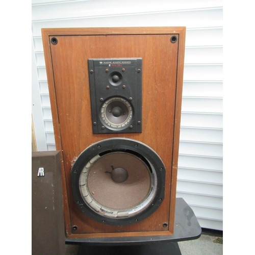 263 - A Pair Of AR Speakers In Need Of Refurbishment On Stands. Speakers 68cm H x 38cm W x 27