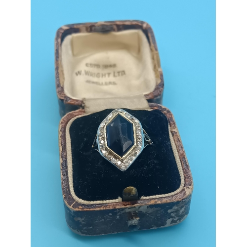 402 - An Antique Blue Stone & Diamonds Ring Set in 18ct Gold