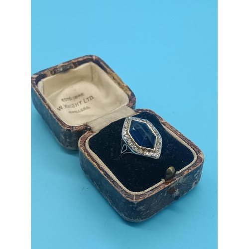 402 - An Antique Blue Stone & Diamonds Ring Set in 18ct Gold