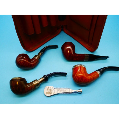 1301 - 4 x Peterson Pipe in a Brog Pouch- Walnut Silver Spigot, Sherlock Holmes Terracotta Baker Street, Sy...