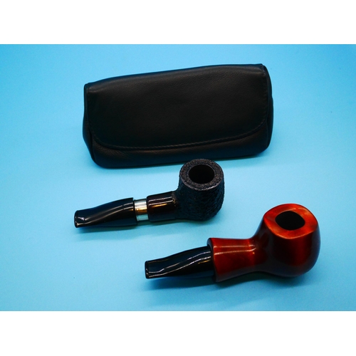 1331 - A Peterson Pipe Smokers Pouch Containing a Mr Brog no. 69 Belfast Briar and Mr Brog no.52 Scool - Un... 