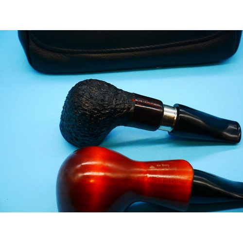 1331 - A Peterson Pipe Smokers Pouch Containing a Mr Brog no. 69 Belfast Briar and Mr Brog no.52 Scool - Un... 