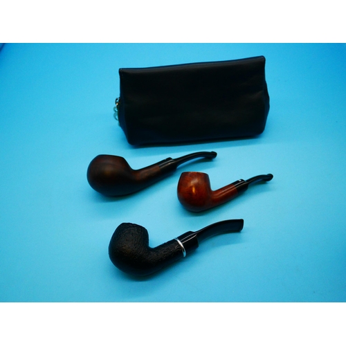 1338 - A Peterson Pipe Smokers 3 x Pipe Pouch Containing a Dr Dinky Plumb Dinky Flat,  Dr Plumb and Dinky N... 